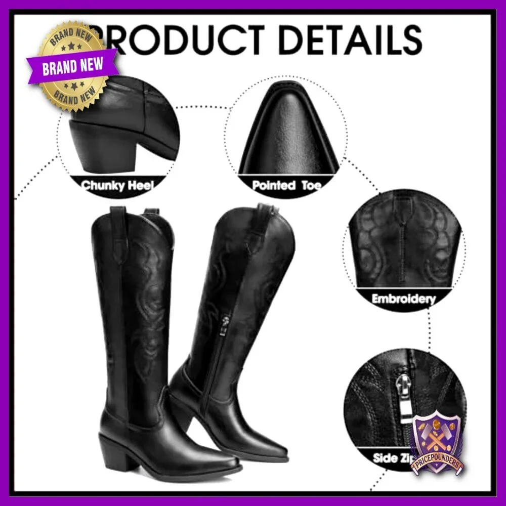 Rhinestone Cowgirl Boots Knee High Western Wide Calf Retro Classic Pull On